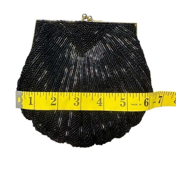 Carla Marchi Black Beaded Clamshell Clutch Handbag Evening Bag Vintage - Picture 6 of 8